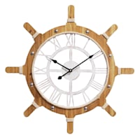 24″ Oak Ship's Wheel With Lacquered Brass Round Quartz Clock – IK Yacht  Design