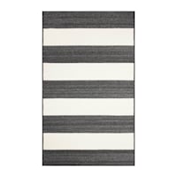 (E323) Asbury Black & White Striped Indoor & Outdoor Accent Rug, 3x5