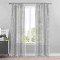 Providence Grey Botanical Leaf Burnout Sheer Curtain Panel, 84"