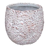 Bronze Palm Leaf Textured White Outdoor Planter, Medium