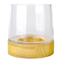 Glass Candle Holder with Wood Base, 6"
