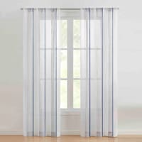 Leah Blue & White Woven Sheer Rod Pocket Curtain Panel, 84"