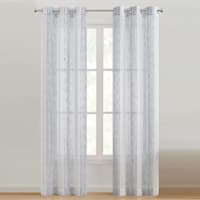 Honeybloom Georgetown Blue & White Grommet Printed Striped Sheer Curtain Panel, 84"