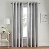 Gazebo Grey Botanical Jacquard Light Filtering Grommet Curtain Panel, 84"