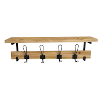 Wooden Wall Shelf with Hooks, 24"