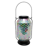 Blue Mosaic Glass Solar Outdoor Lantern, 11"