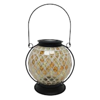 Amber Mosaic Glass Ball Outdoor Solar Lantern, 8"