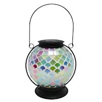 Iridescent Mosaic Glass Ball Solar Outdoor Lantern, 8"
