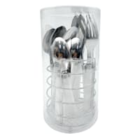 Metal & White Handle Flatware Set