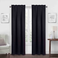 Jordan Black Satin Rod Pocket Light Filtering Curtain Panel, 84"