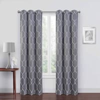 Riley Grey & White Embroidered Blackout Grommet Curtain Panel, 63"