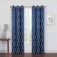Riley Navy & White Embroidered Blackout Grommet Curtain Panel, 84"