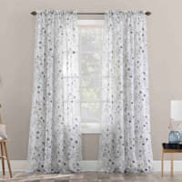 Grey & White Poppy Print Rod Pocket Sheer Curtain Panel, 84"