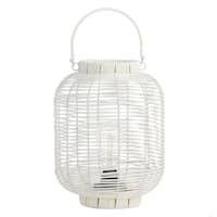 Found & Fable White Faux Wicker Barrel LED Outdoor Lantern, Medium