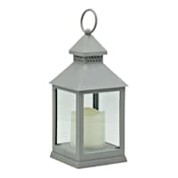 Grey Weatherproof Outdoor Lantern with LED Candle, 9.5"