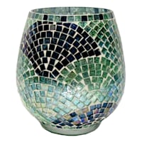 Ty Pennington Blue Mosaic Patterned Glass Hurricane, 6.5"