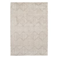 (C181) Macy Neutral Diamond Design Shag Area Rug, 5x7