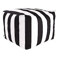 Black Awning Striped Outdoor Pouf, 20"