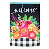 Welcome Floral Buffalo Check Garden Flag, 18"