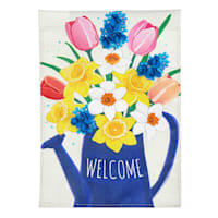 Spring Flowers Welcome Watering Can Garden Flag, 18"