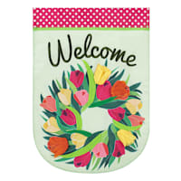 Spring Tulip Welcome Wreath Garden Flag, 18"