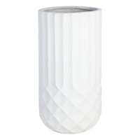 Tall White Cylindrical Diamond Ribbed Shadow Outdoor Planter, Small