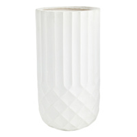 Tall White Cylindrical Diamond Ribbed Shadow Outdoor Planter, Medium