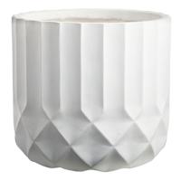 Short White Cylindrical Diamond Ribbed Shadow Outdoor Planter, Medium