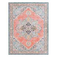 (D561) Venus Pink Multicolor Medallion Area Rug, 7x10