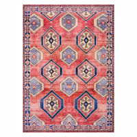 (D565) Freya Red & Blue Medallion Washable Area Rug, 5x7