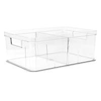 Clear Storage Bin with Divider, Medium