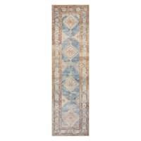 (D569) Freya Blue Multicolor Medallion Washable Runner, 2x7