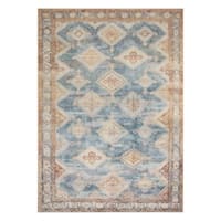(D569) Freya Blue Multicolor Medallion Washable Area Rug, 5x7