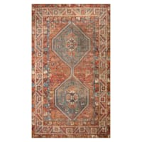 (D570) Freya Red Multicolor Medallion Washable Accent Rug, 3x5
