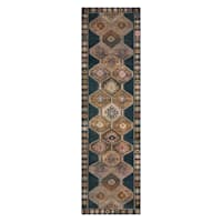 (D571) Freya Black Medallion Washable Runner, 2x7