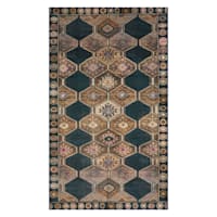 (D571) Freya Black Medallion Washable Accent Rug, 3x5