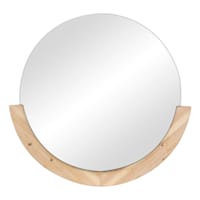 Crosby St Natural Wood Half-Framed Round Wall Mirror, 28x29