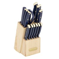 Farberware 15-Piece Navy and Gold Handle Triple Riveted Knife Block Set