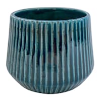 Indoor Teal Lines Ceramic Pot, Medium