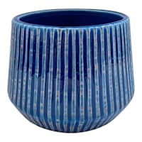 Indoor Blue Lines Ceramic Pot, Medium