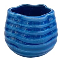 Indoor Blue Beveled Ceramic Pot, Extra Small