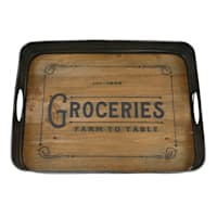 Wooden Groceries Tray with Metal Border, 17.5"