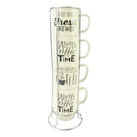 Set of 4 Stacked Coffee Sayings Mugs, 14oz