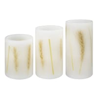 Honeybloom 3-Pack Wheat Embedded LED Pillar Candles