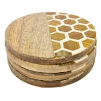 Set of 4 Round Acacia Wood Coasters