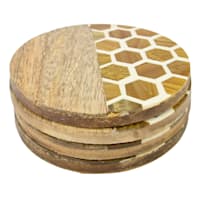 Set of 4 Round Honeycomb Wooden Coasters