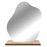 Irregular Shape Table Mirror on Wood Base, 9.5"