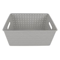 Tiny Dreamers Strap Design Weave Basket, Cool Grey
