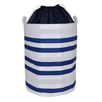 Collapsible Canvas Laundry Hamper with Drawstring Liner, Navy Blue