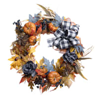 Pumpkin & Peony Autumn Wreath with Bow, 24"